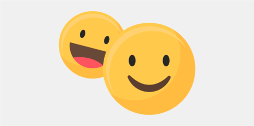 Two overlapping emoji faces, one with a wide smile and the other with a simple smile