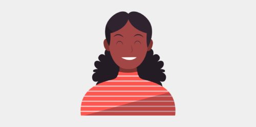 animated character of a woman with dark hair smiling in a striped top