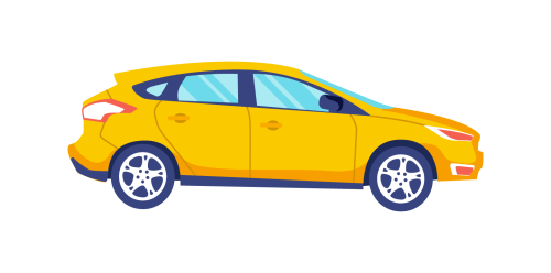Bright yellow hatchback car illustration on a white background