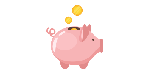 Pink piggy bank with three gold coins dropping into the slot