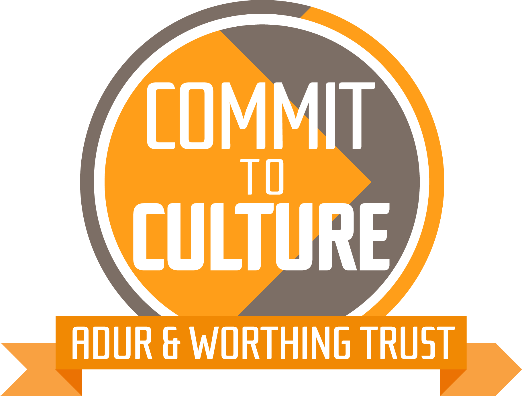 Logo of 'Commit to Culture' by Adur & Worthing Trust featuring a circular design with orange and grey colours.