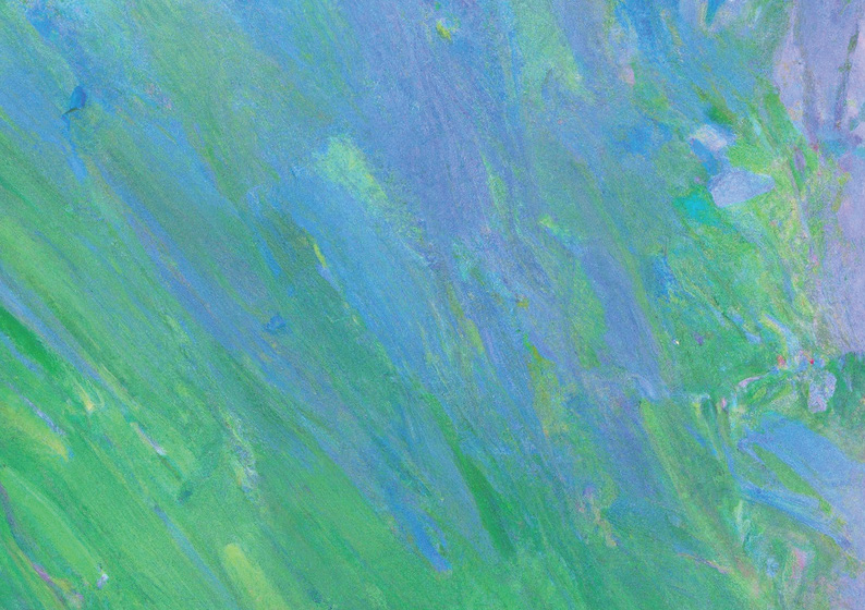 Abstract painting with a blend of vibrant green and blue strokes.