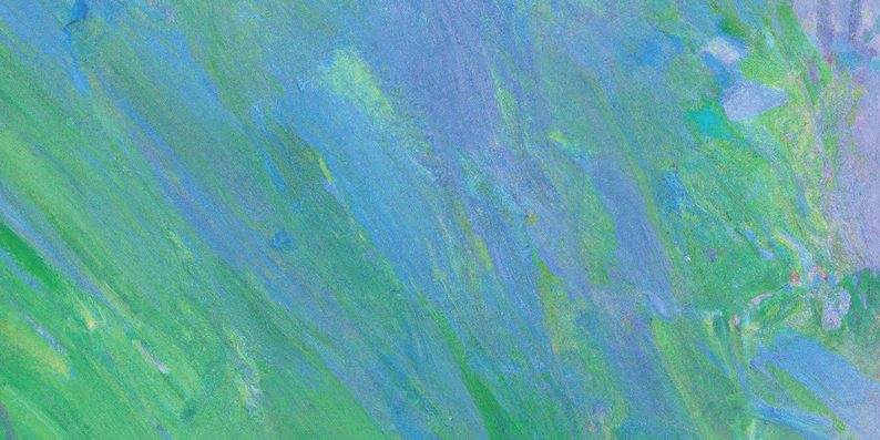 Abstract painting with a blend of vibrant green and blue strokes.